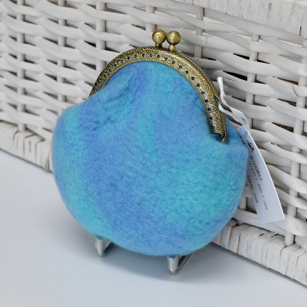 Hand Made Wool Felted Coin or Accessory Purse in Opal Blue 13015-Coin Purse-4-Sally Ridgway Designs in Felt &amp; Fibre