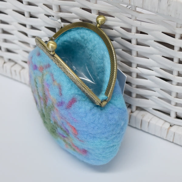Hand Made Wool Felted Coin or Accessory Purse in Opal Blue 13015-Coin Purse-3-Sally Ridgway Designs in Felt &amp; Fibre