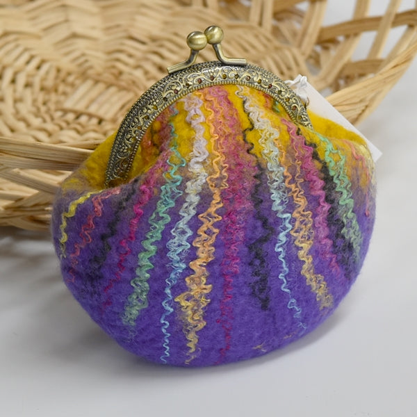 Purple and Yellow Wool Felted Coin or Accessory Purse 12997| Coin Purse | Sally Ridgway | Shop Wool, Felt and Fibre Online