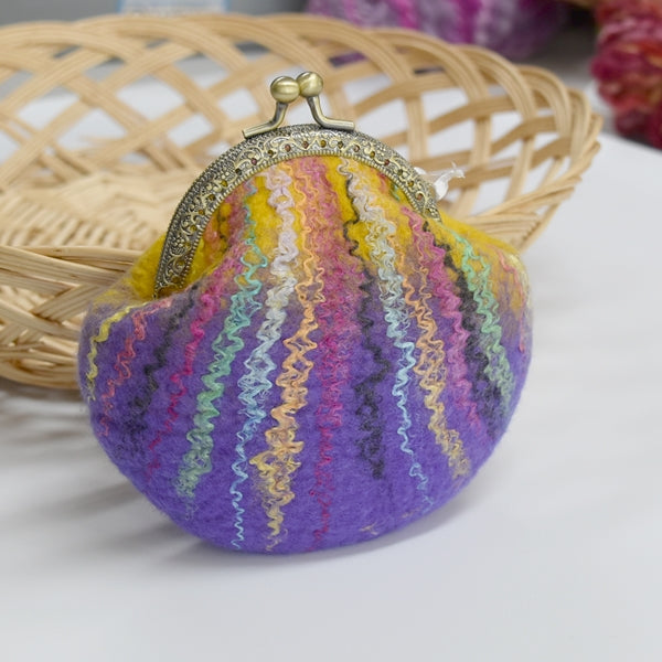 Purple and Yellow Wool Felted Coin or Accessory Purse 12997| Coin Purse | Sally Ridgway | Shop Wool, Felt and Fibre Online