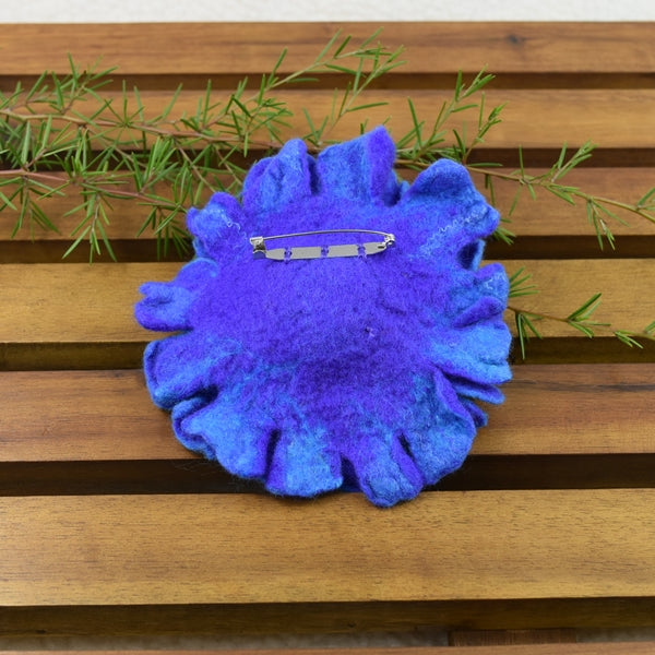 Large Wool Felt Poppy Flower Brooch Pin in Opal Blue and Purple 13223| Brooch | Sally Ridgway | Shop Wool, Felt and Fibre Online
