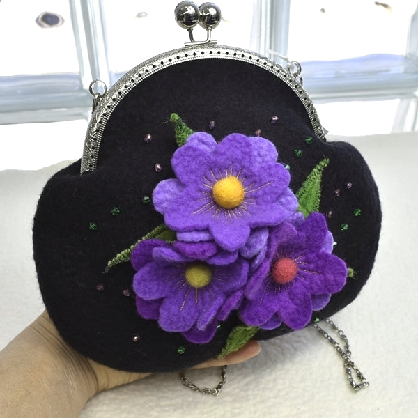 Black & Purple Wool Felt Clutch or Shoulder Evening Bag| Wool Felt Bags | Sally Ridgway | Shop Wool, Felt and Fibre Online