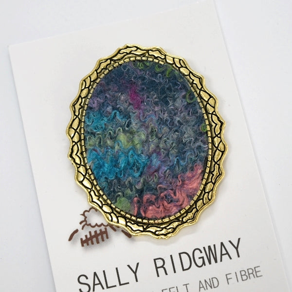 Wool Felt and Metal Oval Brooch Pin in Turquoise 13146| Brooch | Sally Ridgway | Shop Wool, Felt and Fibre Online