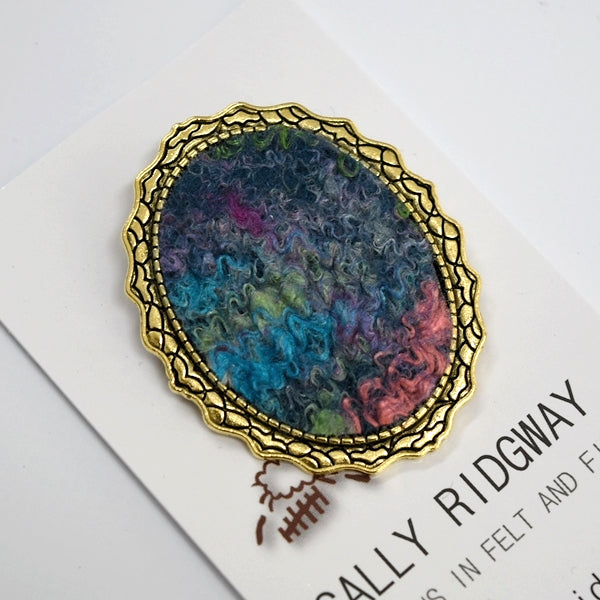 Wool Felt and Metal Oval Brooch Pin in Turquoise 13146| Brooch | Sally Ridgway | Shop Wool, Felt and Fibre Online